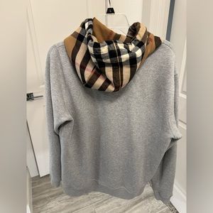 Burberry Check Hood Cotton Blend Hooded Sweatshirt